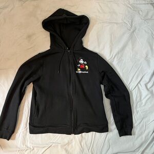 Black Zip-Up Hoodie with Embroidered Design
